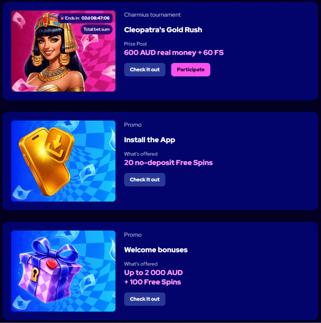Charmius free spins